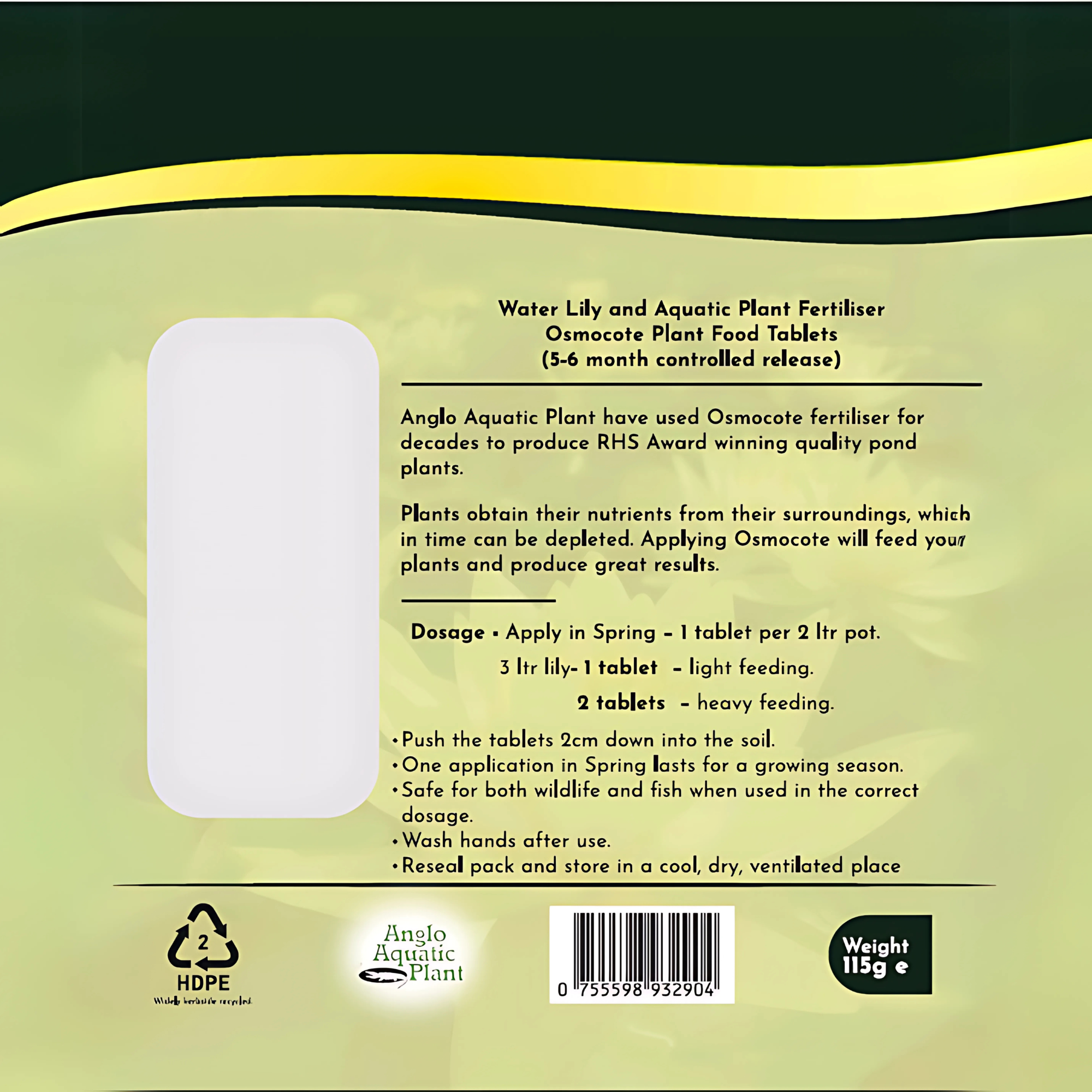 Aquatic plant fertiliser instructions - back of packet